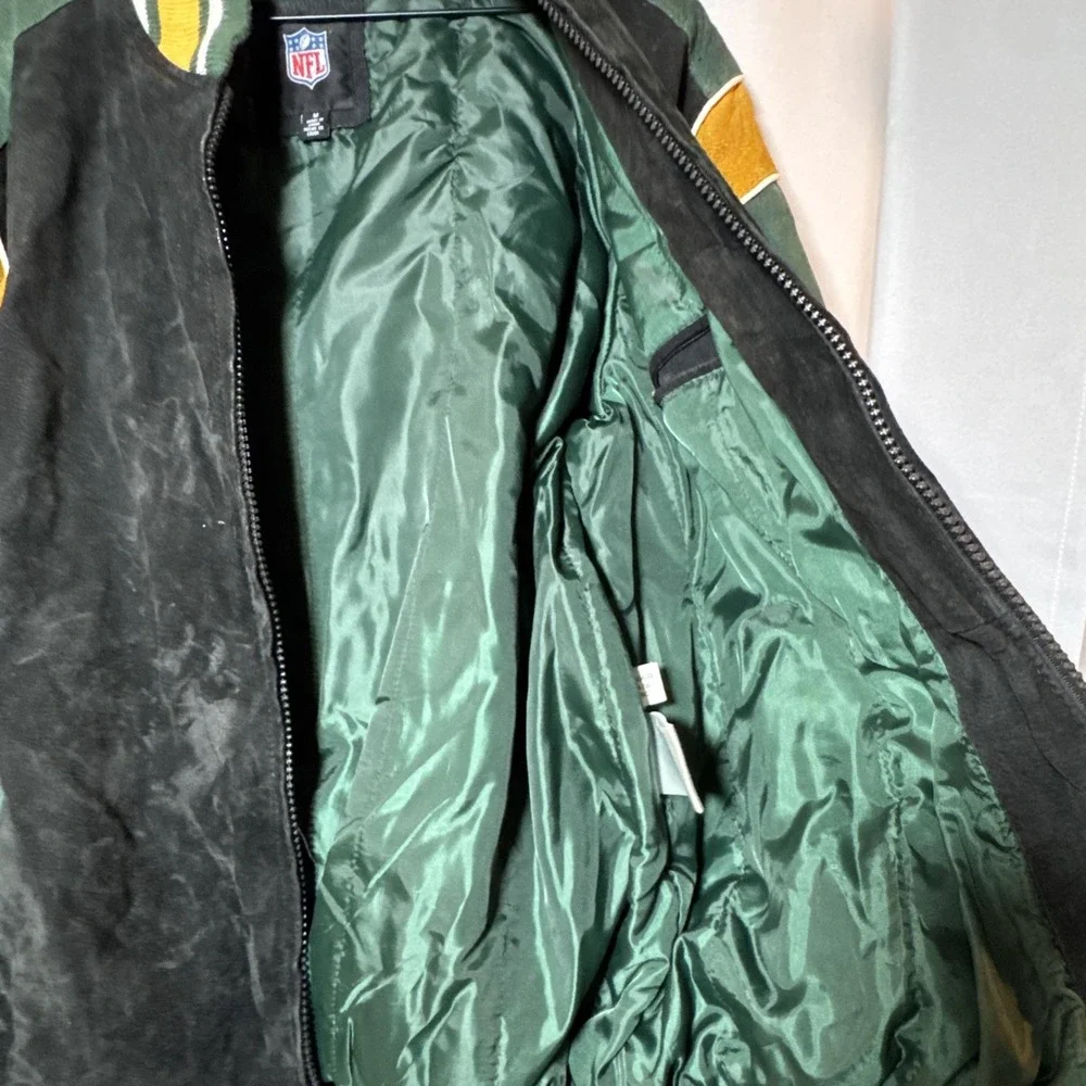 VTG G-III Green Bay Packers Suede Leather Bomber Jacket NFL Licensed Size M 90's